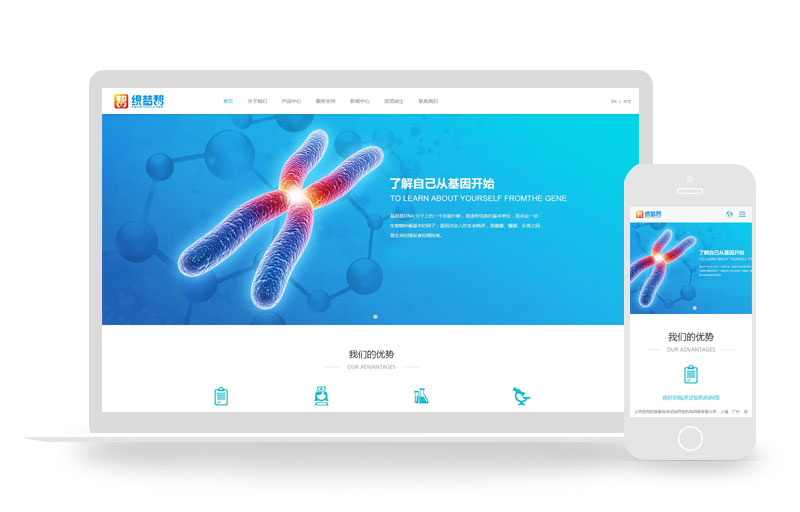 响应式生物科技检测行业中英织梦网站模板(自适应手机端)