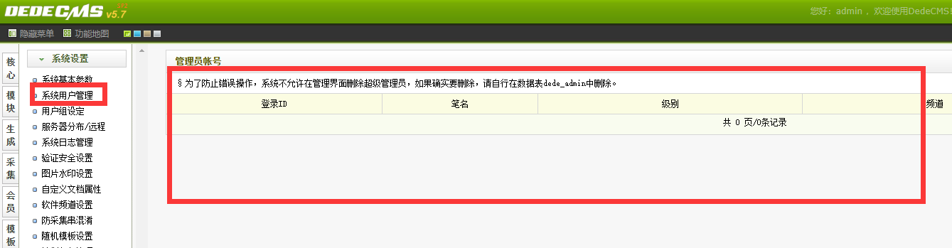 织梦dedecms后台系统用户管理空白插图